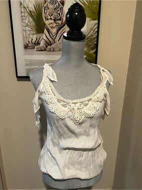 Candie's Cream Crochet Lace Tie-Shoulder Camisole
